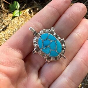 Zuni Sterling Silver Turtle Pin or Pendant with Turquoise inlay